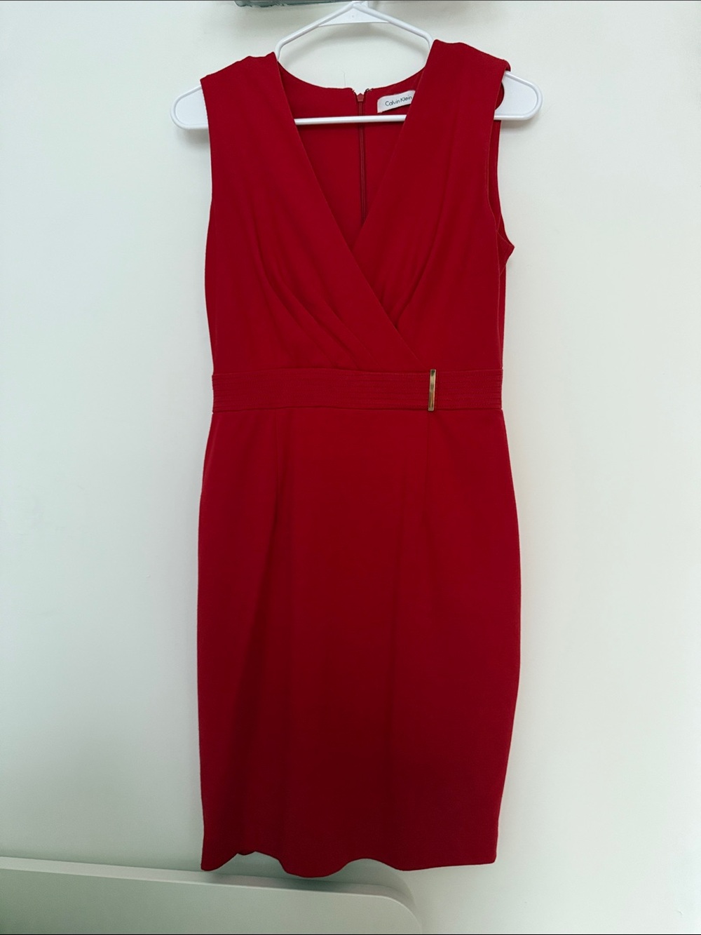 Calvin Klein Red Surplice Sheath Dress